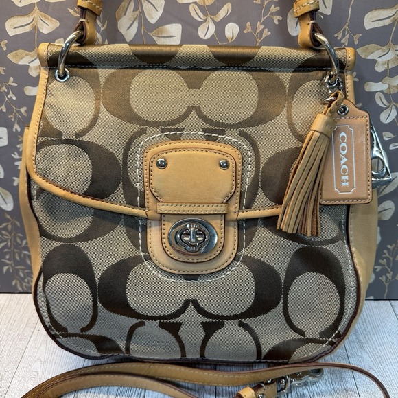 Coach Willis Brown Signature Canvas Tan Leather 70th Anniversary Crossbody Bag - Picture 2 of 16